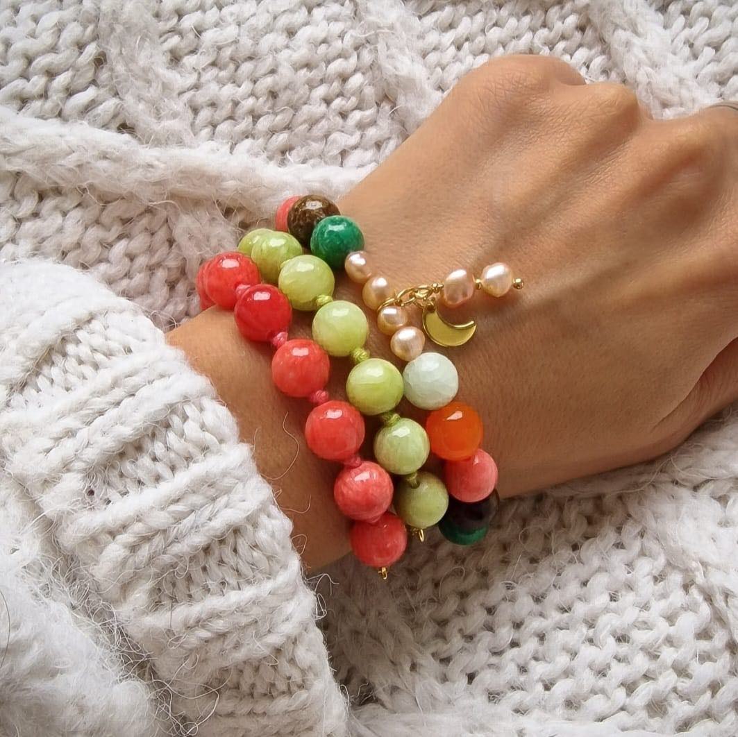 Mond Armband aus bunten Marmor Steinen und Süßwasserperlen