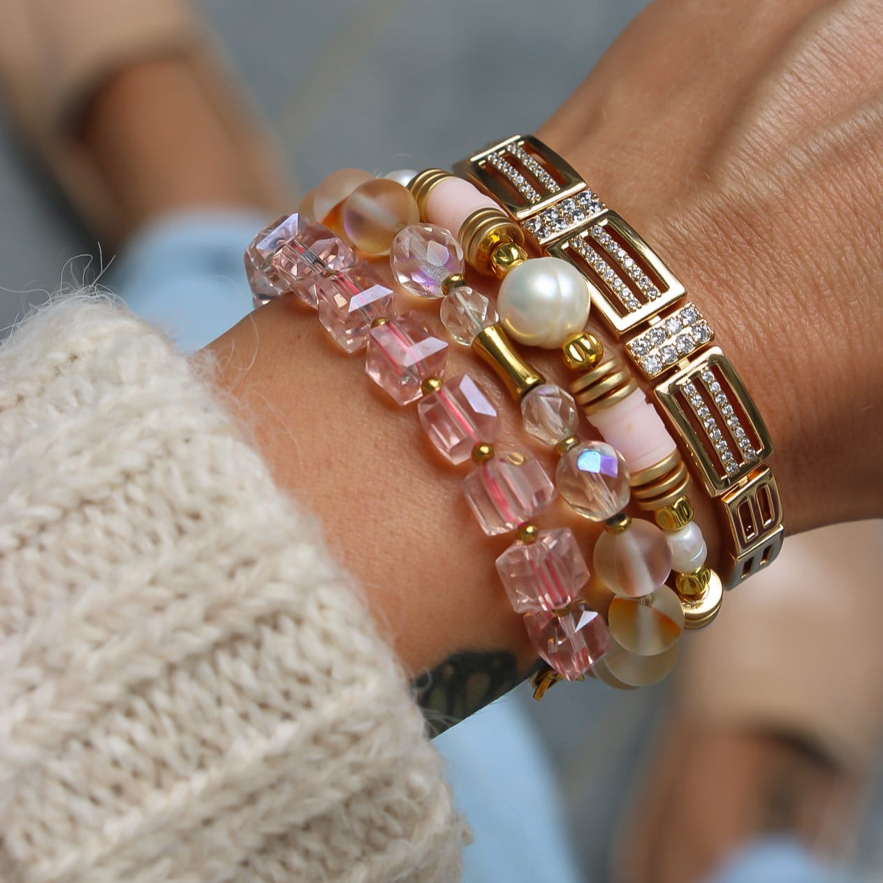 Rosa Armband, Glaskristallen