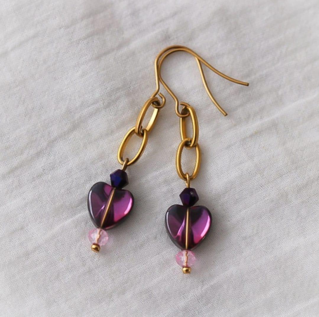 Herz Vergoldete Ohrringe mit Glaskristallen