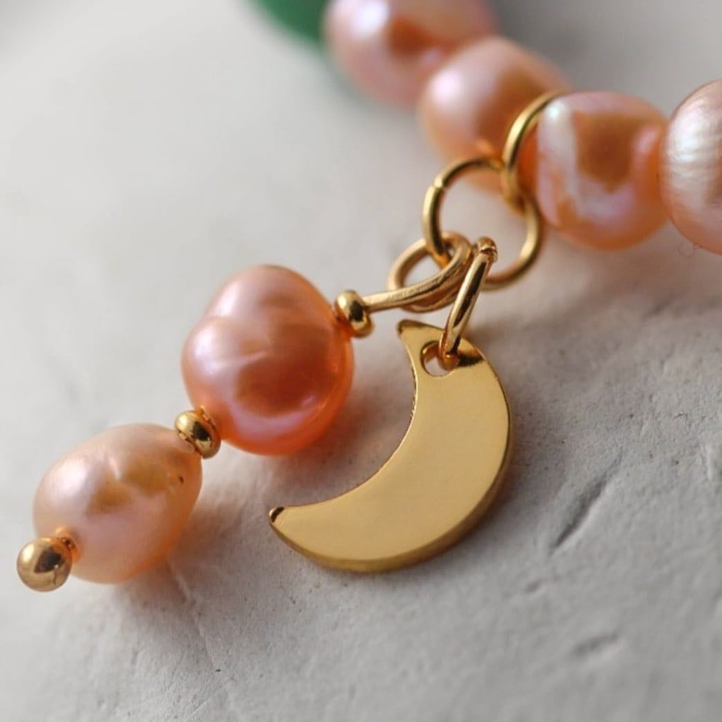 Mond Armband aus bunten Marmor Steinen und Süßwasserperlen