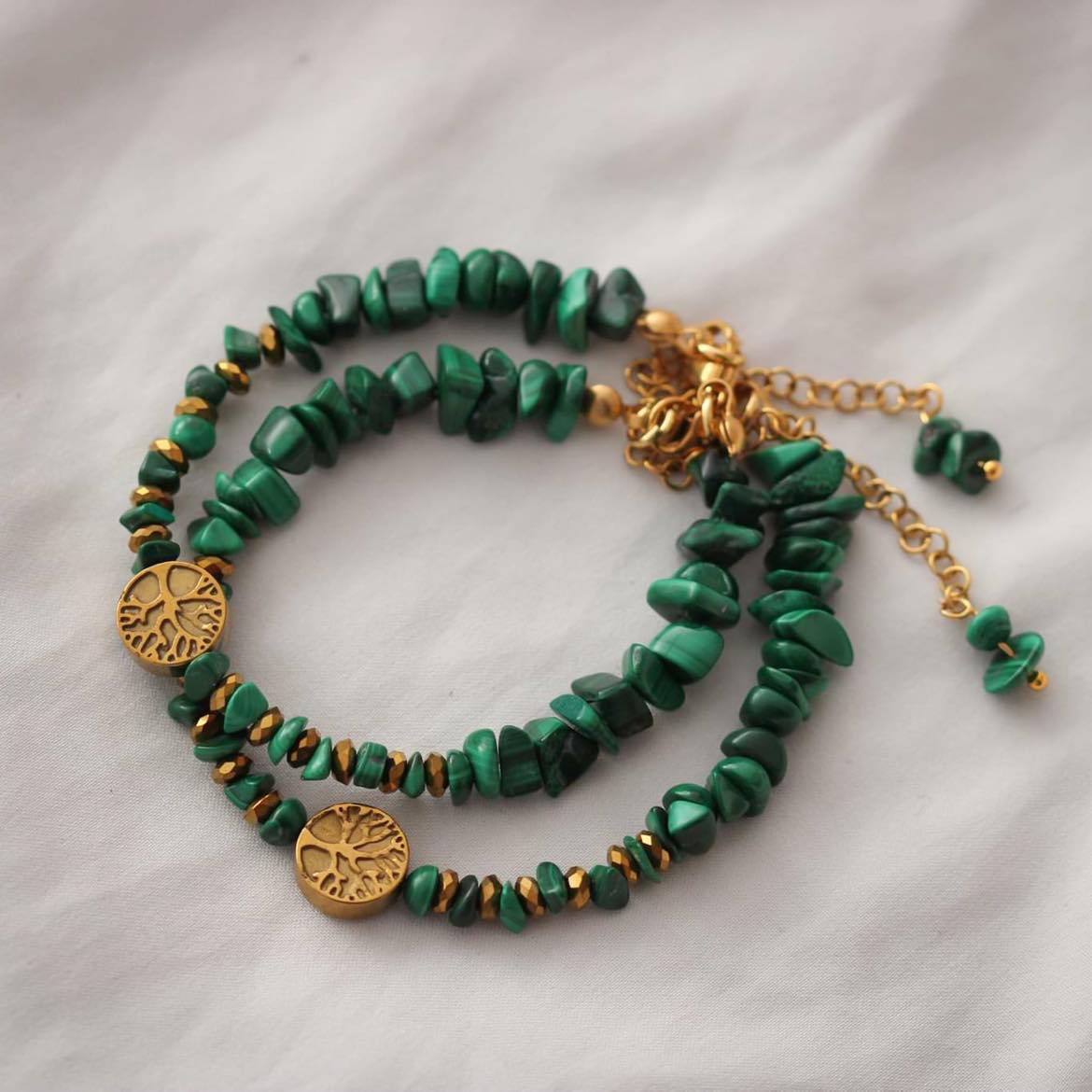 Lebensbaum Armband aus Malachit und Hämatit Steinen