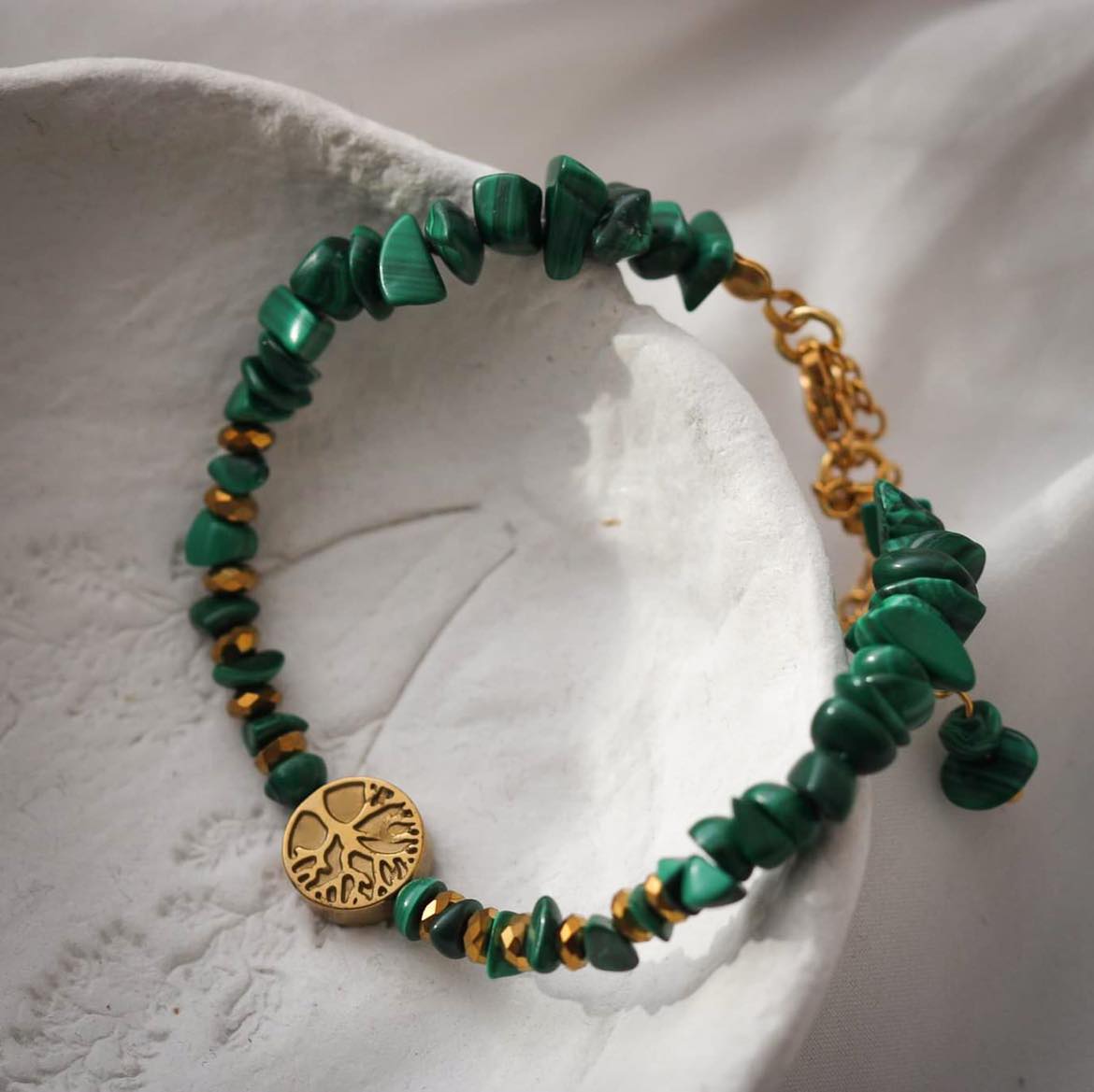 Lebensbaum Armband aus Malachit und Hämatit Steinen