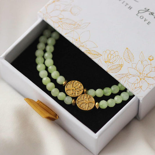 Lebensbaum Armband aus Jade und Hämatit Steinen