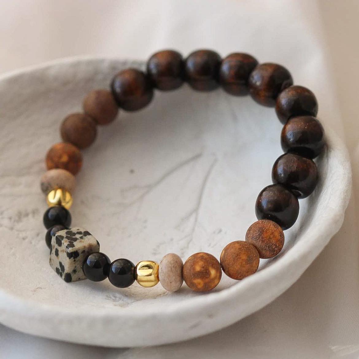 Terra Armband, Edelsteine und Holz