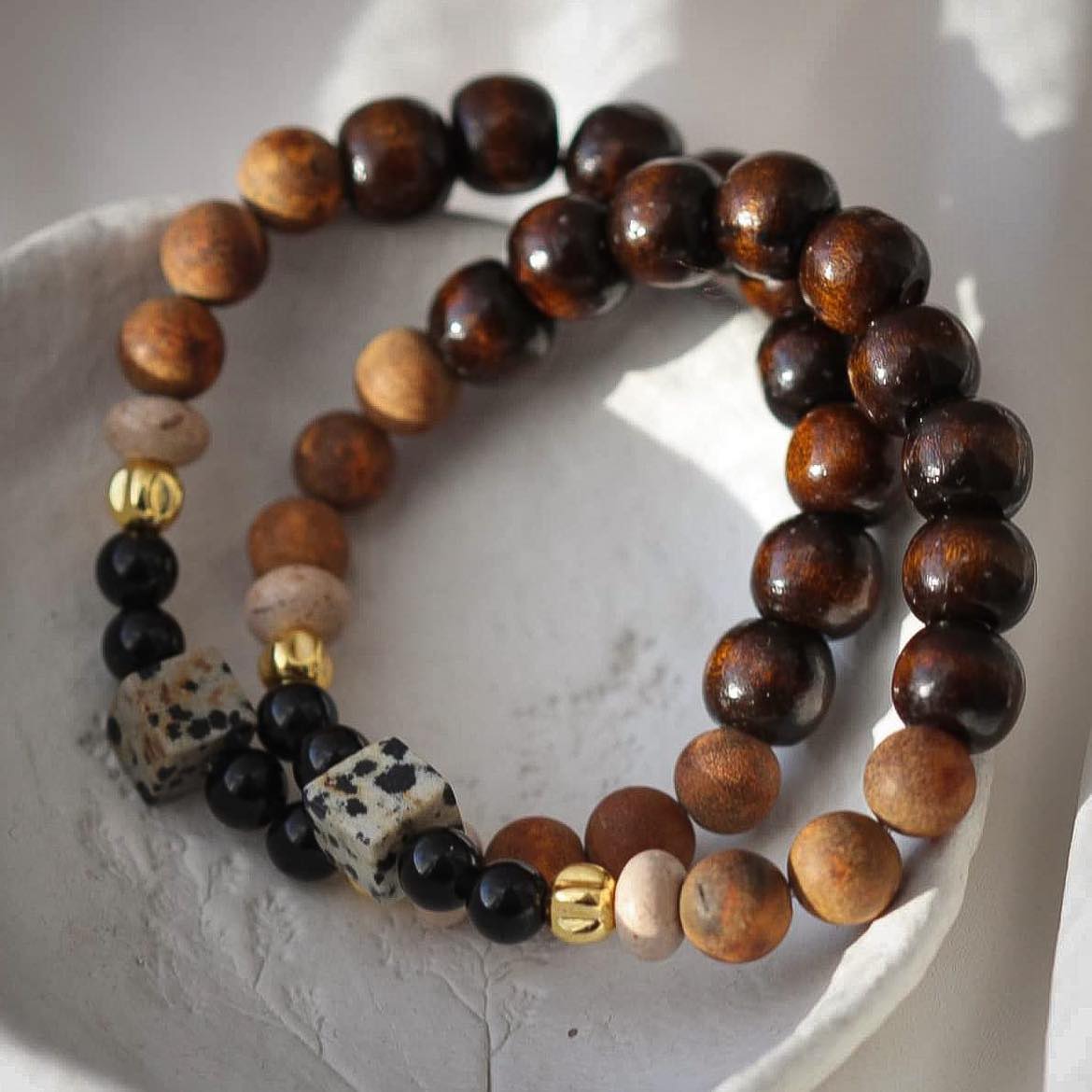 Terra Armband, Edelsteine und Holz